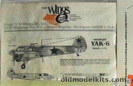 Vac Wings 1/72 Yakovlev Yak-6, VW7235 plastic model kit